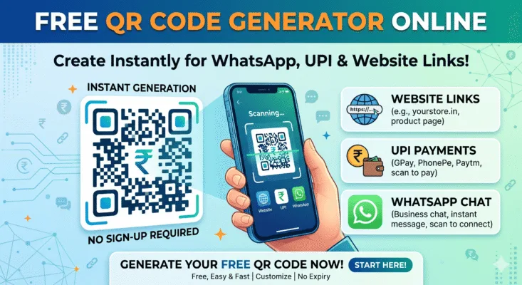 Graphic Displaying How To Instantly Create A Free Qr Code Online For Business Or Personal Use, Featuring A Mobile Phone And A Generated Qr Code.