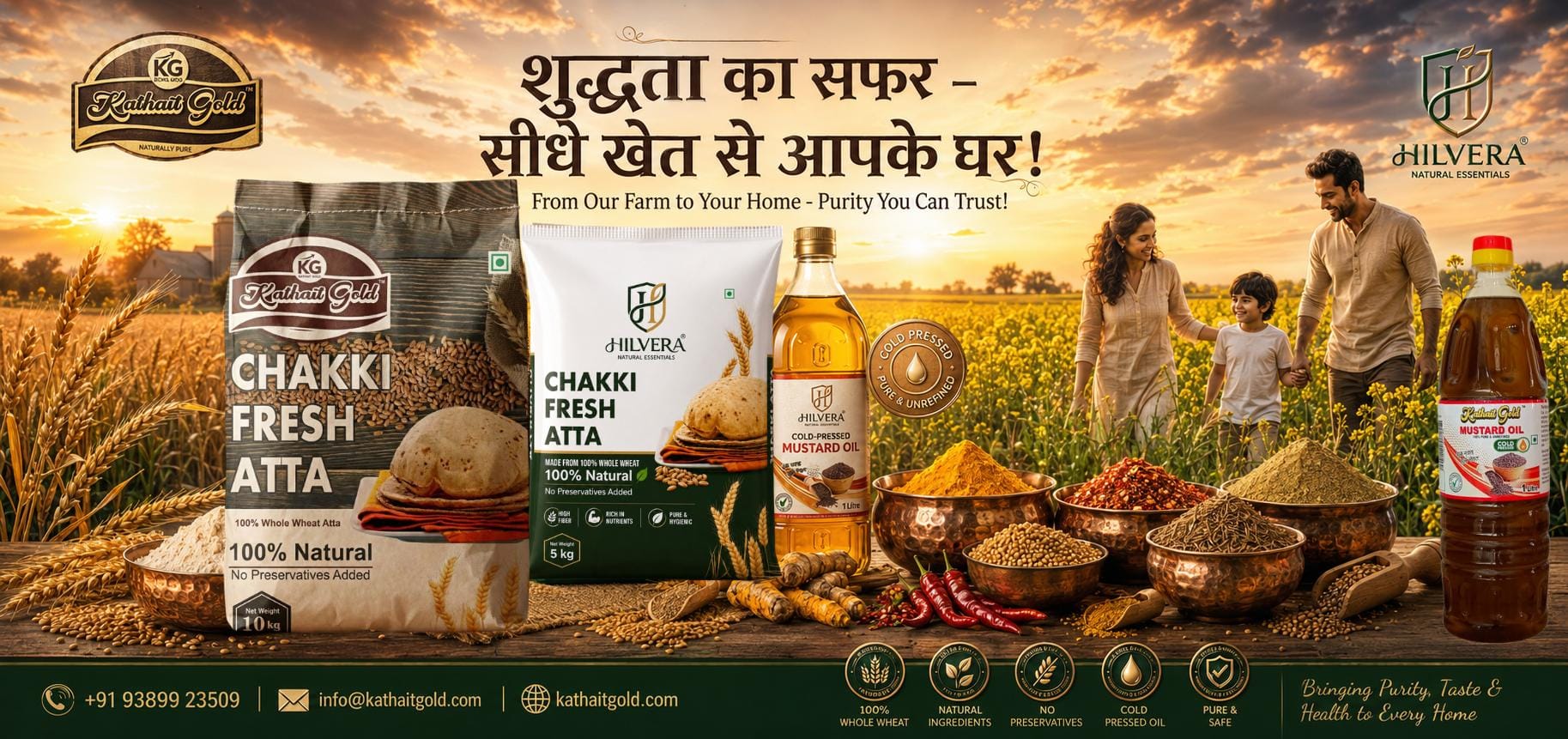 Kathait Gold Chakki Fresh Atta And Cold Pressed Mustard Oil With Farm Fresh Natural Products Banner