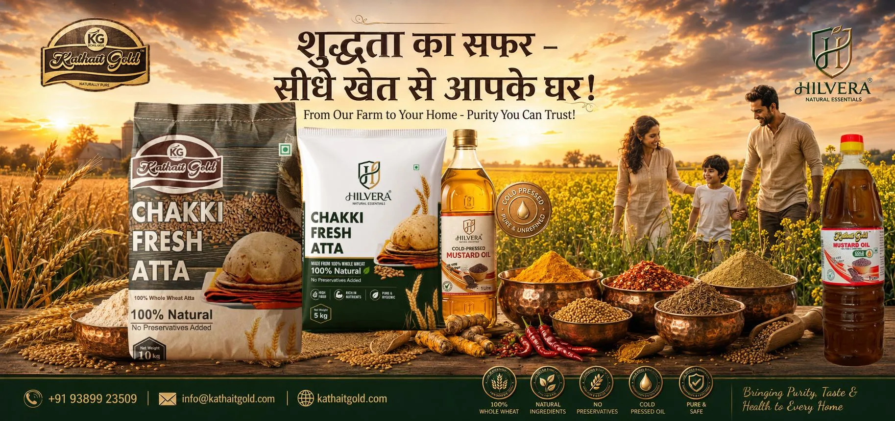 Kathait Gold Chakki Fresh Atta And Cold Pressed Mustard Oil With Farm Fresh Natural Products Banner