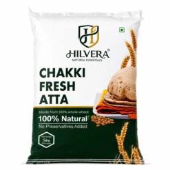 Hilvera Chakki Fresh Atta 5kg pack, 100% natural whole wheat flour with no preservatives.