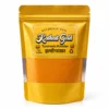 Front view of Kathait Gold Turmeric Powder (Haldi Powder) in a premium golden stand-up pouch. The packaging features a clear window showing the finely ground, vibrant golden-yellow organic spice, isolated on a white background.