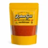 Kathait Gold Red Chilli Powder in a vibrant yellow stand-up pouch. The packaging features a large transparent front window showing the finely ground, bright red organic spice, isolated on a white background.