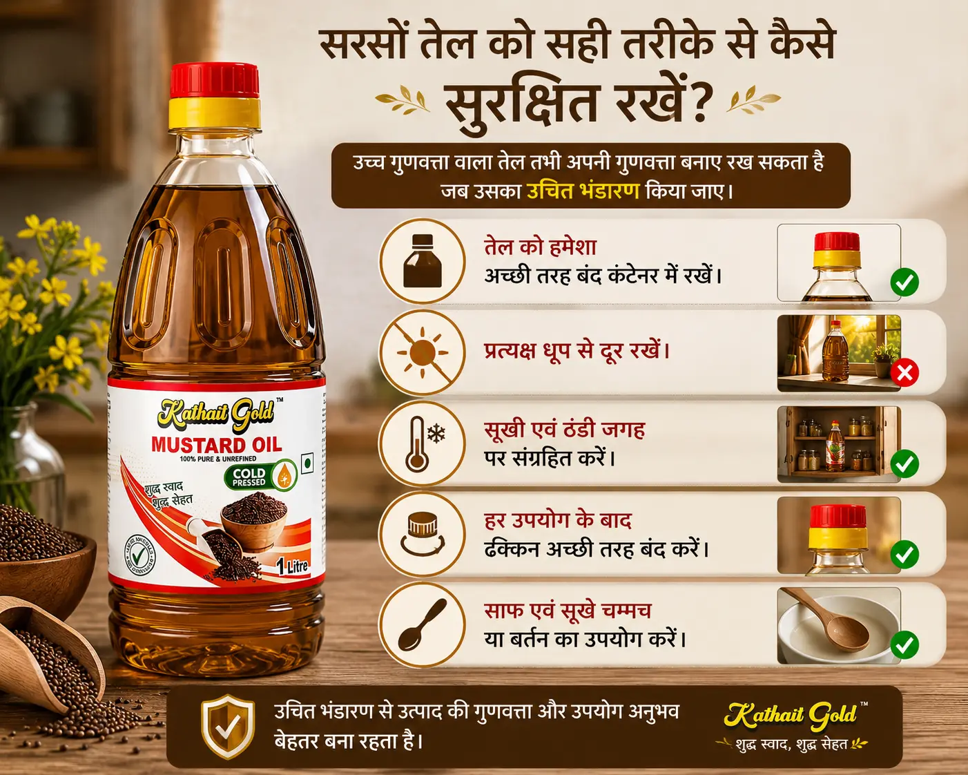 कोल्ड प्रेस्ड मस्टर्ड ऑयल का हिंदी में अर्थ : कच्ची घानी सरसों तेल की संपूर्ण जानकारी 3 Descriptive Image Text