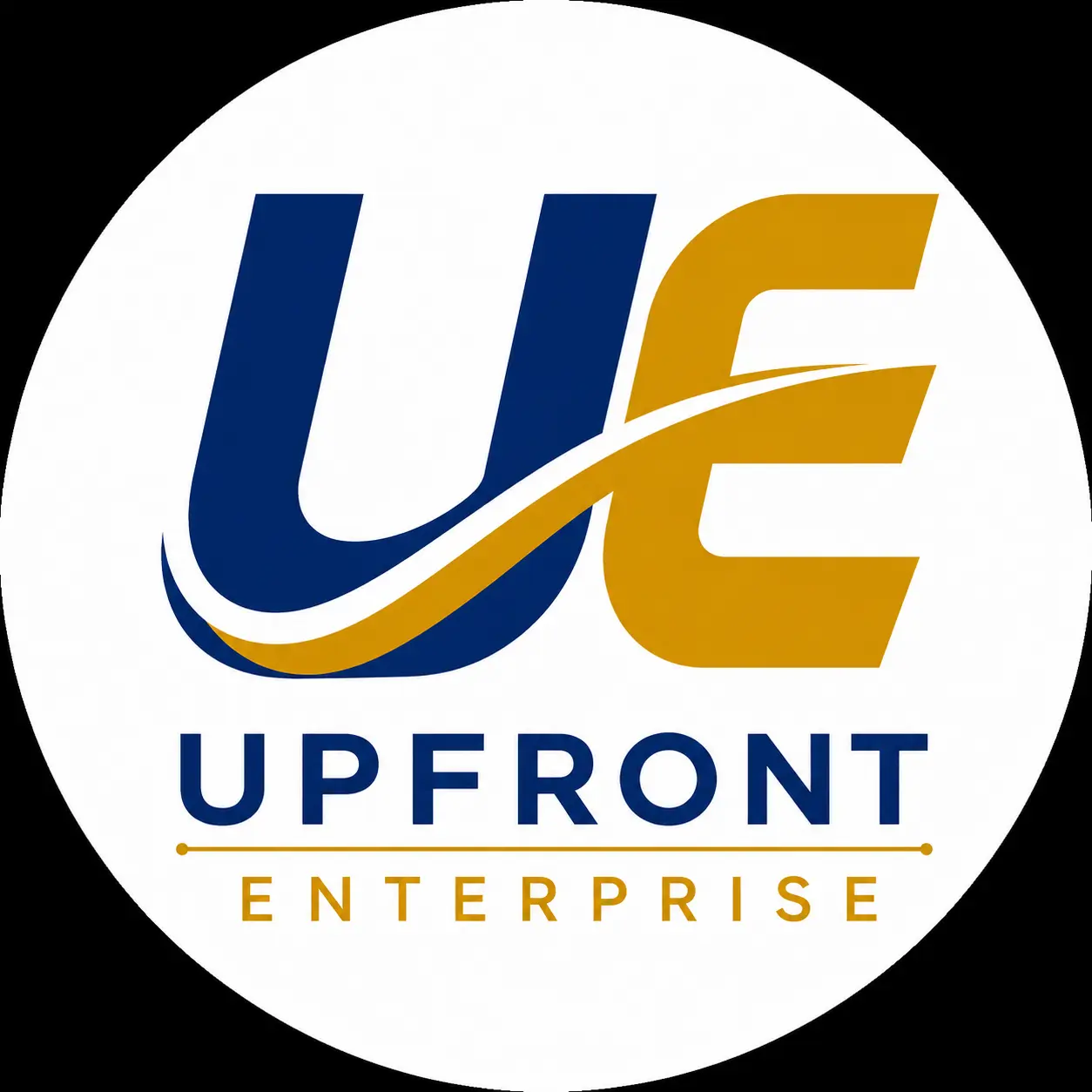 Upfront Enterprise FMCG food manufacturing and branding logo with blue and gold UE monogram