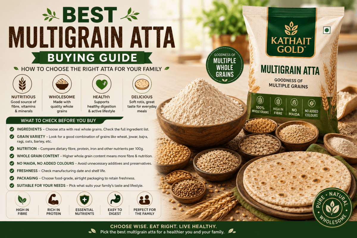 Best Multigrain Atta Buying Guide Showing Grains, Flour And Roti