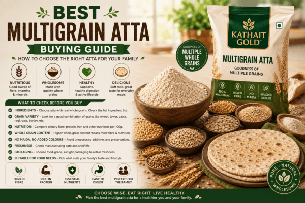 Best Multigrain Atta Buying Guide Showing Grains, Flour And Roti