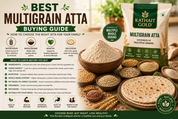 Best Multigrain Atta Buying Guide Showing Grains, Flour And Roti